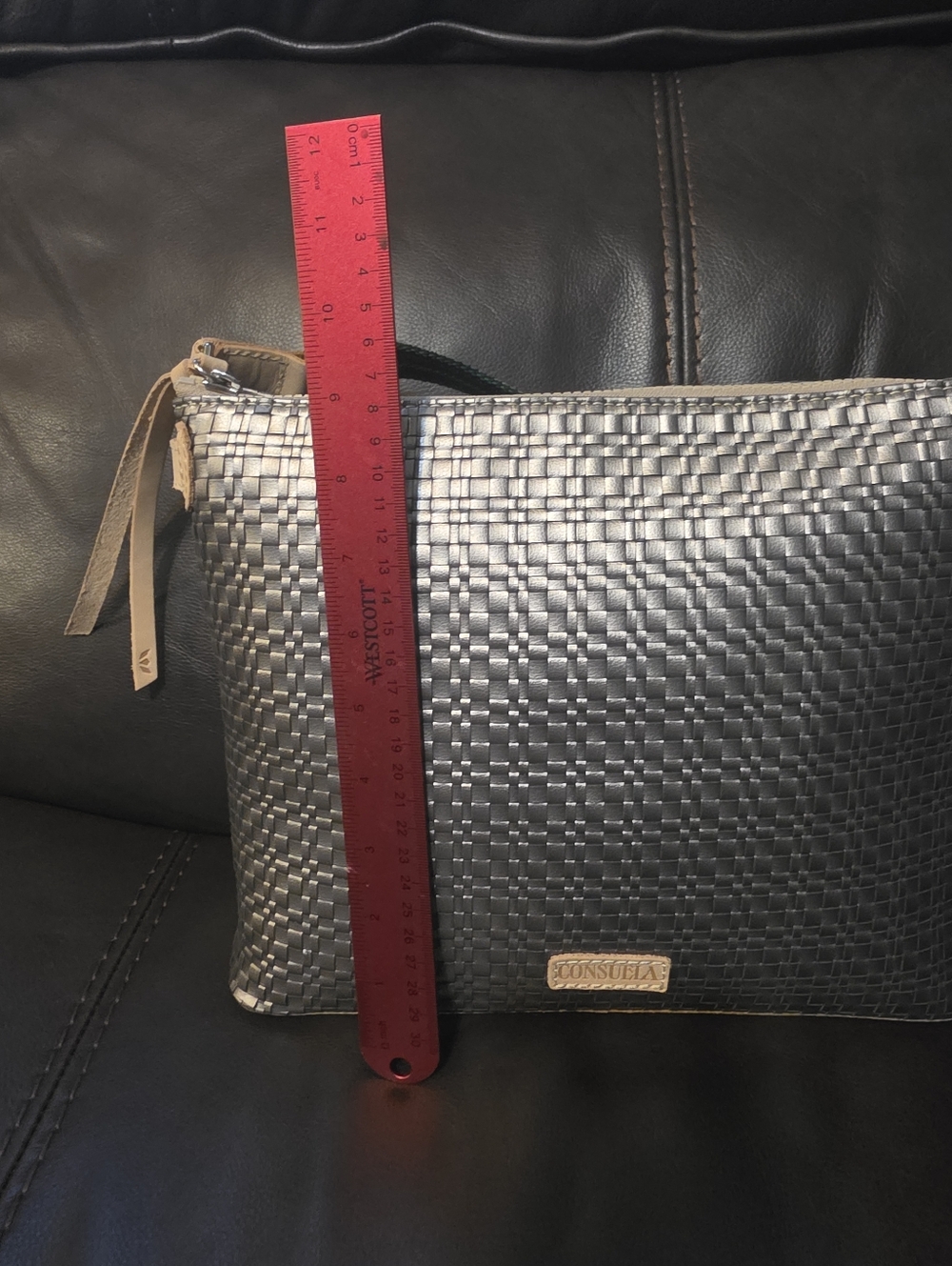Consuela Metallic Woven Crossbody with Striped Strap - Picture 6 of 7